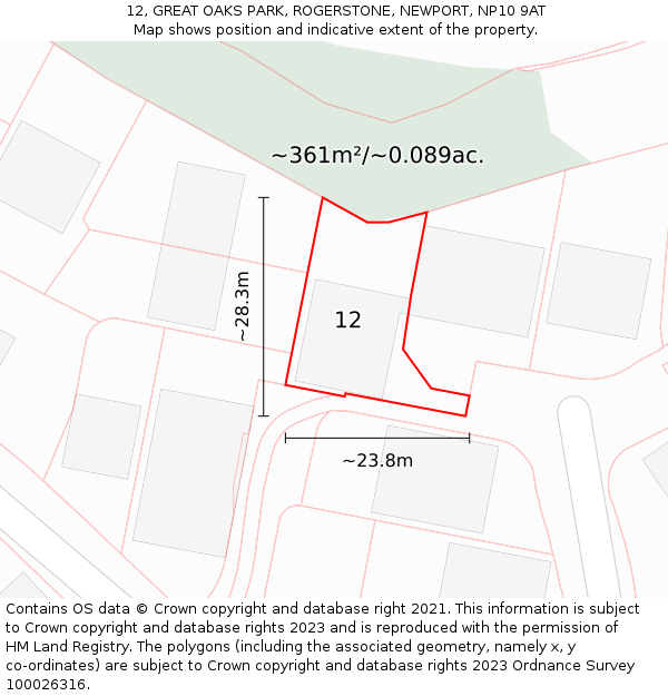 12, GREAT OAKS PARK, ROGERSTONE, NEWPORT, NP10 9AT: Plot and title map