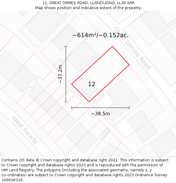 12, GREAT ORMES ROAD, LLANDUDNO, LL30 2AR: Plot and title map