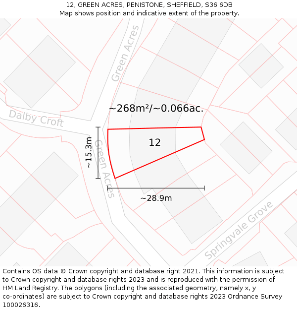 12, GREEN ACRES, PENISTONE, SHEFFIELD, S36 6DB: Plot and title map