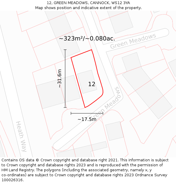 12, GREEN MEADOWS, CANNOCK, WS12 3YA: Plot and title map