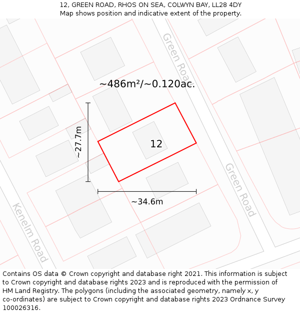 12, GREEN ROAD, RHOS ON SEA, COLWYN BAY, LL28 4DY: Plot and title map