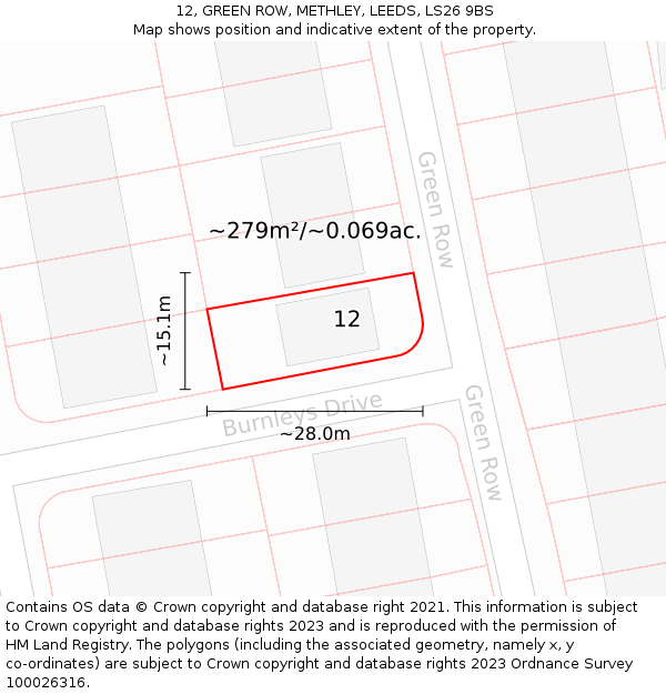 12, GREEN ROW, METHLEY, LEEDS, LS26 9BS: Plot and title map