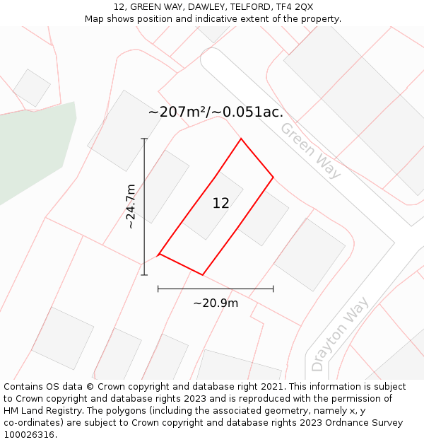 12, GREEN WAY, DAWLEY, TELFORD, TF4 2QX: Plot and title map