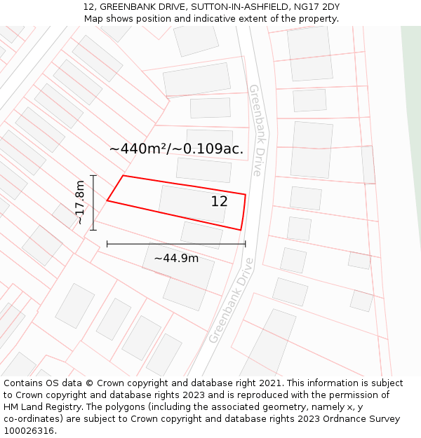 12, GREENBANK DRIVE, SUTTON-IN-ASHFIELD, NG17 2DY: Plot and title map