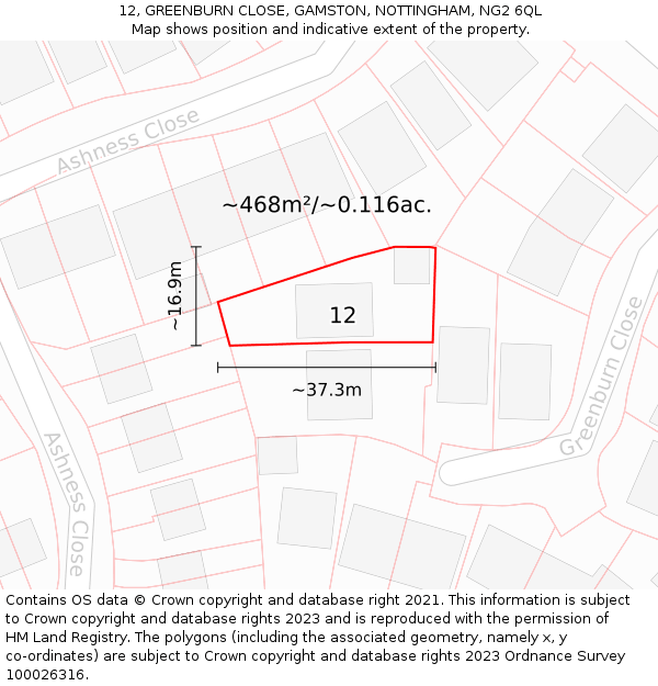 12, GREENBURN CLOSE, GAMSTON, NOTTINGHAM, NG2 6QL: Plot and title map