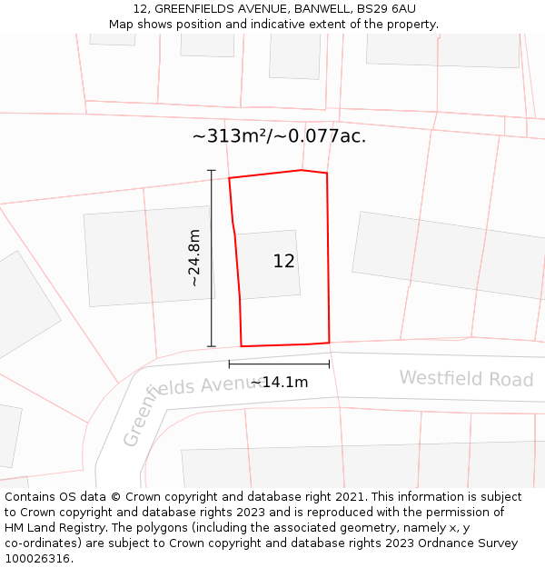 12, GREENFIELDS AVENUE, BANWELL, BS29 6AU: Plot and title map