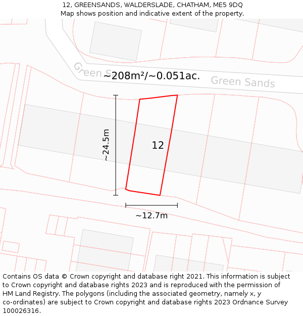 12, GREENSANDS, WALDERSLADE, CHATHAM, ME5 9DQ: Plot and title map