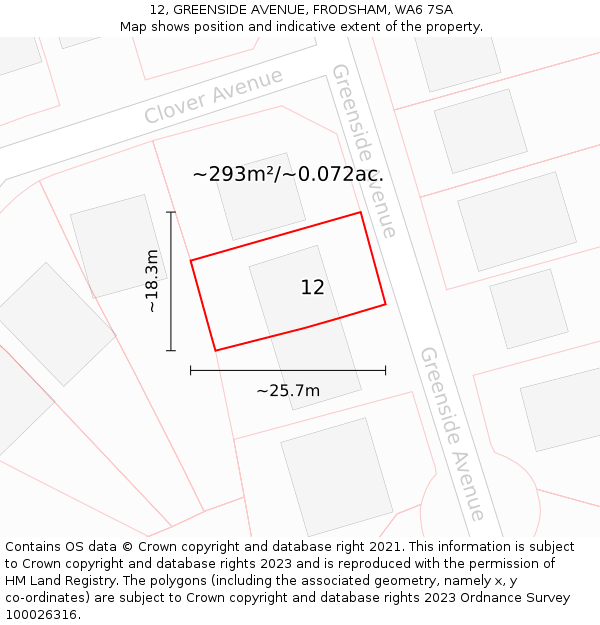 12, GREENSIDE AVENUE, FRODSHAM, WA6 7SA: Plot and title map