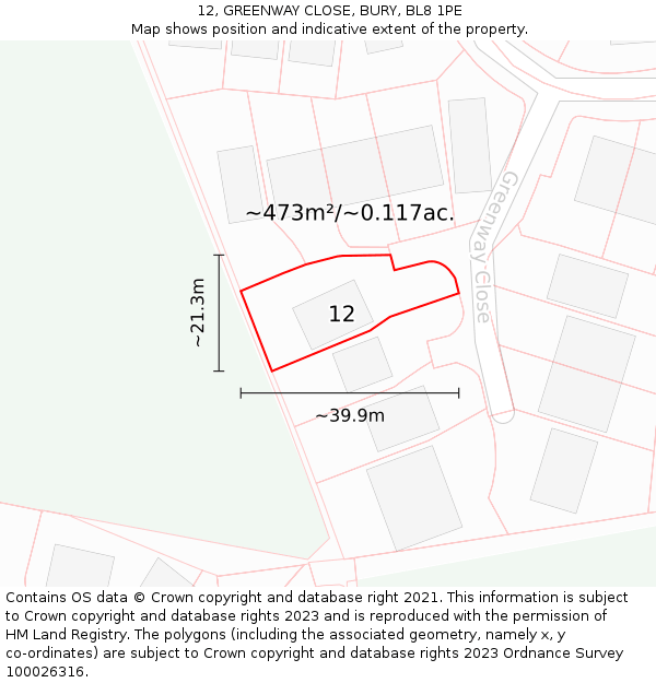 12, GREENWAY CLOSE, BURY, BL8 1PE: Plot and title map