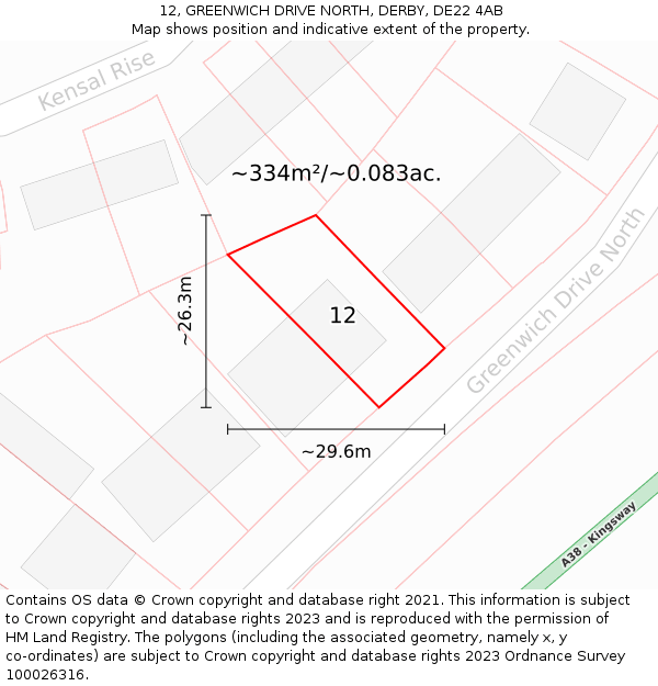 12, GREENWICH DRIVE NORTH, DERBY, DE22 4AB: Plot and title map