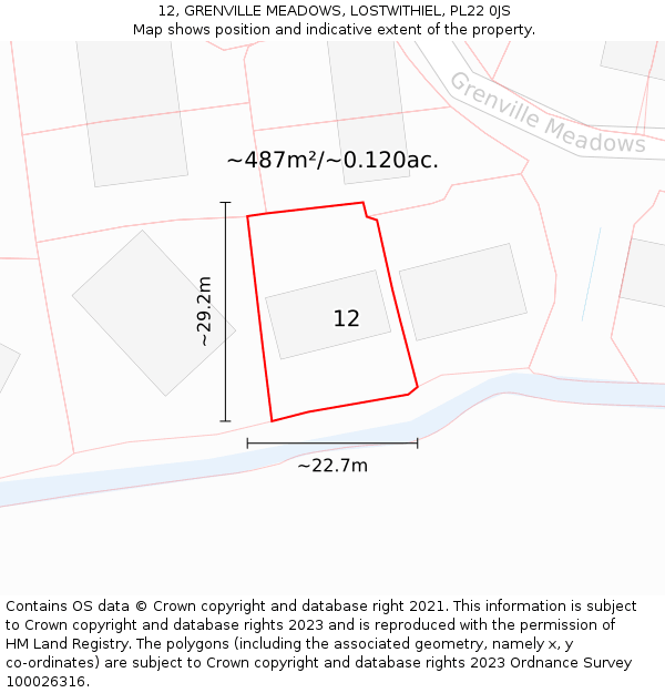 12, GRENVILLE MEADOWS, LOSTWITHIEL, PL22 0JS: Plot and title map