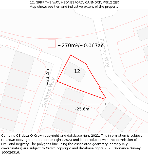 12, GRIFFITHS WAY, HEDNESFORD, CANNOCK, WS12 2EX: Plot and title map