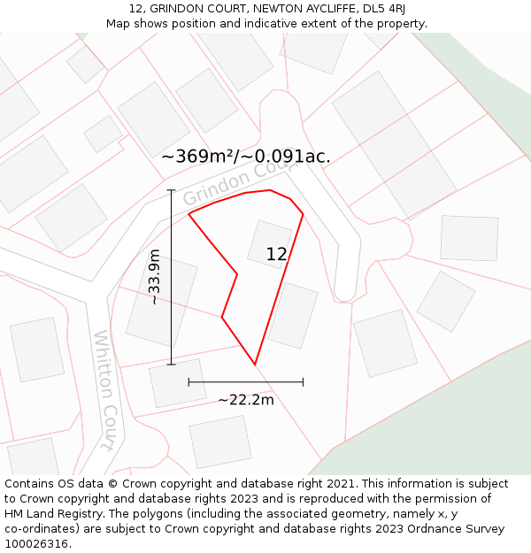 12, GRINDON COURT, NEWTON AYCLIFFE, DL5 4RJ: Plot and title map