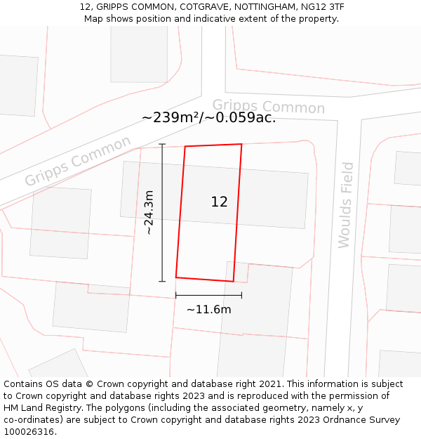 12, GRIPPS COMMON, COTGRAVE, NOTTINGHAM, NG12 3TF: Plot and title map
