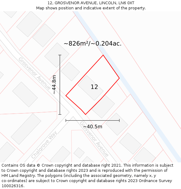 12, GROSVENOR AVENUE, LINCOLN, LN6 0XT: Plot and title map