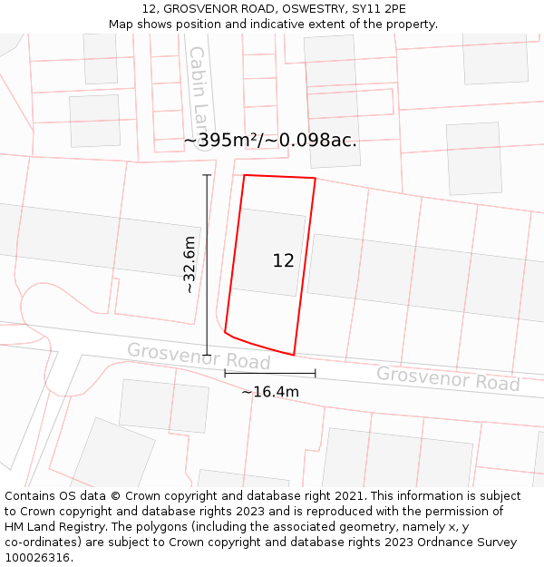 12, GROSVENOR ROAD, OSWESTRY, SY11 2PE: Plot and title map