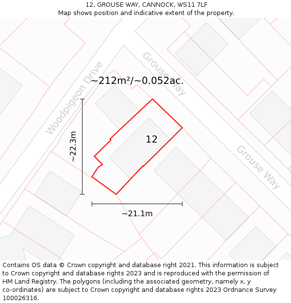 12, GROUSE WAY, CANNOCK, WS11 7LF: Plot and title map