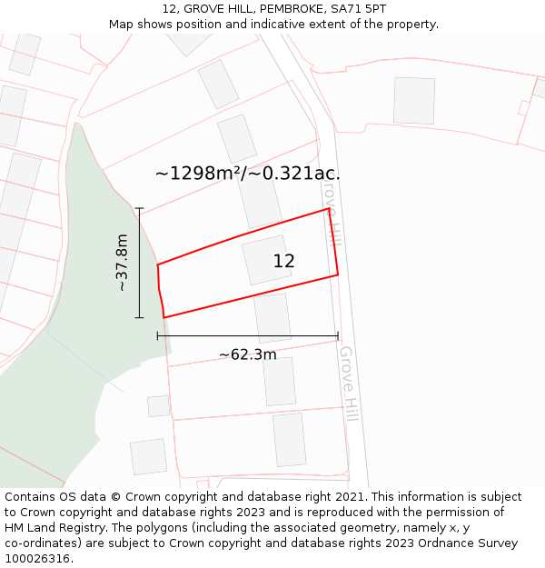 12, GROVE HILL, PEMBROKE, SA71 5PT: Plot and title map