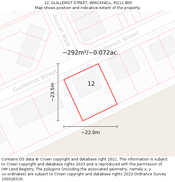 12, GUILLEMOT STREET, BRACKNELL, RG12 8ER: Plot and title map