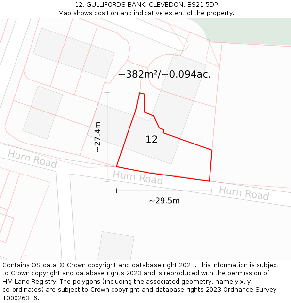 12, GULLIFORDS BANK, CLEVEDON, BS21 5DP: Plot and title map