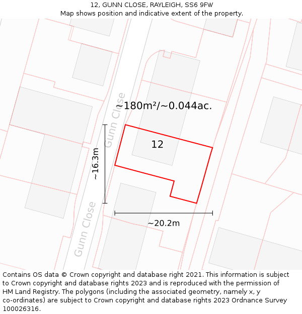 12, GUNN CLOSE, RAYLEIGH, SS6 9FW: Plot and title map
