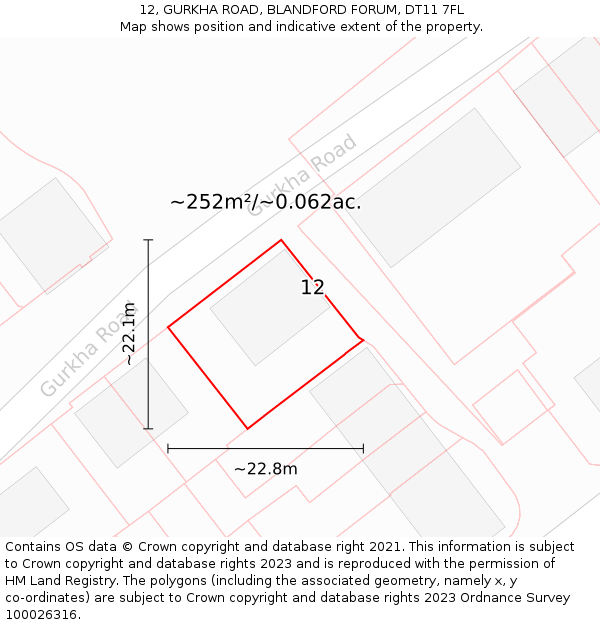 12, GURKHA ROAD, BLANDFORD FORUM, DT11 7FL: Plot and title map