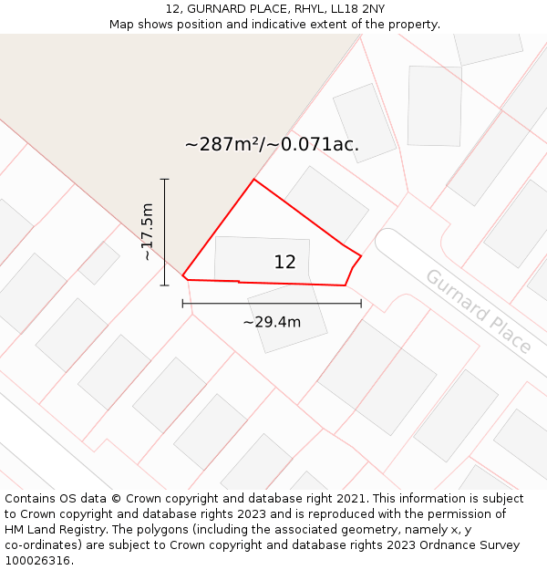 12, GURNARD PLACE, RHYL, LL18 2NY: Plot and title map