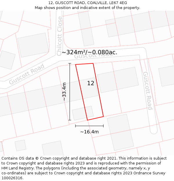 12, GUSCOTT ROAD, COALVILLE, LE67 4EG: Plot and title map