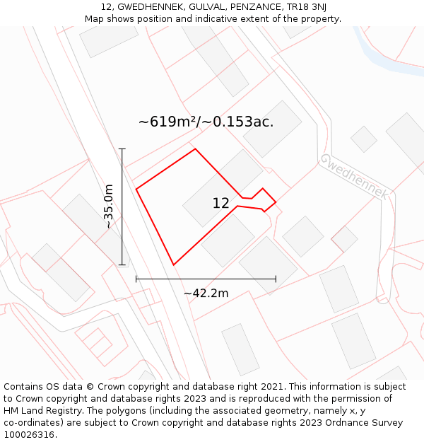 12, GWEDHENNEK, GULVAL, PENZANCE, TR18 3NJ: Plot and title map