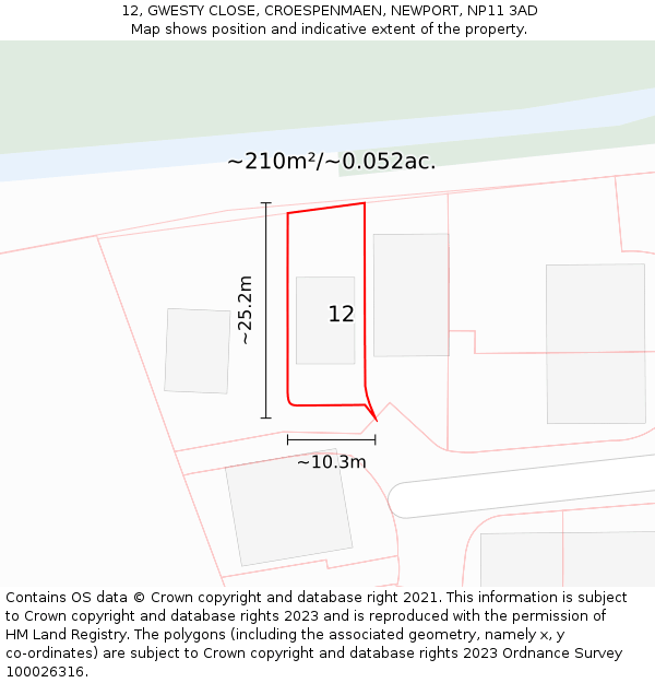 12, GWESTY CLOSE, CROESPENMAEN, NEWPORT, NP11 3AD: Plot and title map