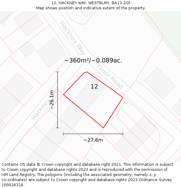 12, HACKNEY WAY, WESTBURY, BA13 2GF: Plot and title map