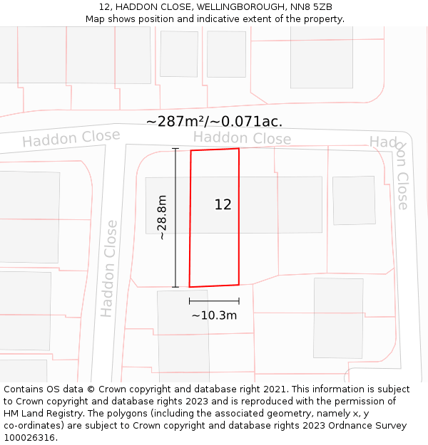 12, HADDON CLOSE, WELLINGBOROUGH, NN8 5ZB: Plot and title map