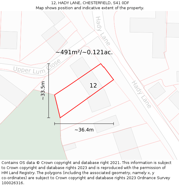 12, HADY LANE, CHESTERFIELD, S41 0DF: Plot and title map
