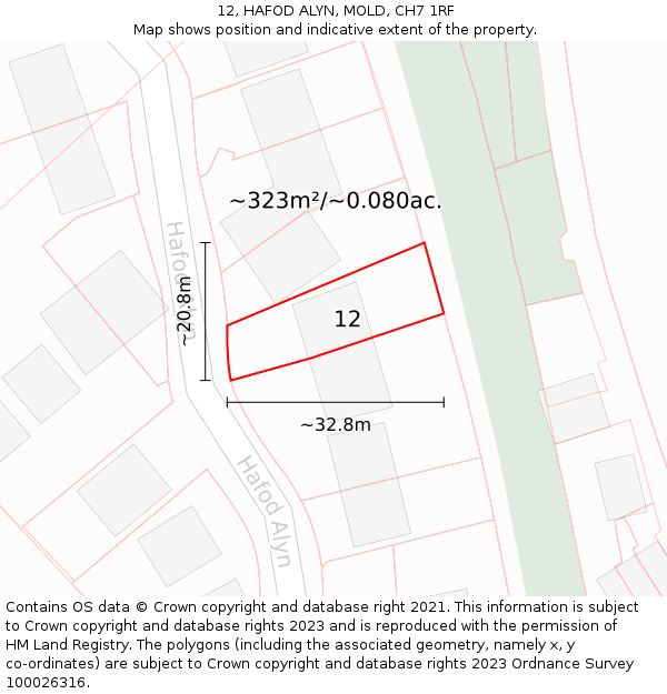 12, HAFOD ALYN, MOLD, CH7 1RF: Plot and title map