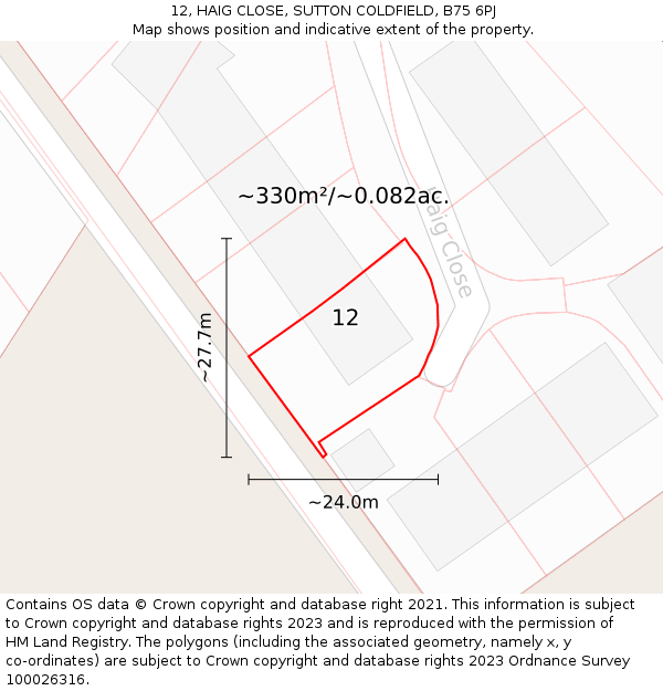 12, HAIG CLOSE, SUTTON COLDFIELD, B75 6PJ: Plot and title map