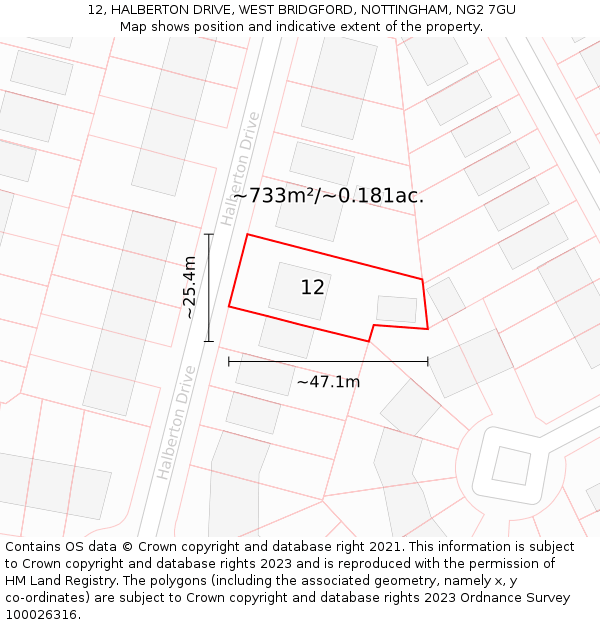 12, HALBERTON DRIVE, WEST BRIDGFORD, NOTTINGHAM, NG2 7GU: Plot and title map