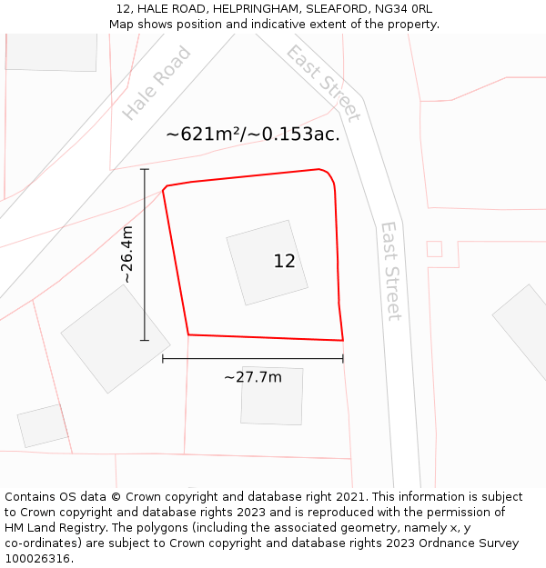 12, HALE ROAD, HELPRINGHAM, SLEAFORD, NG34 0RL: Plot and title map