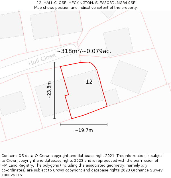 12, HALL CLOSE, HECKINGTON, SLEAFORD, NG34 9SF: Plot and title map