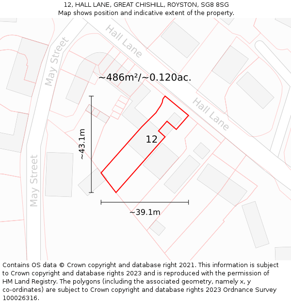 12, HALL LANE, GREAT CHISHILL, ROYSTON, SG8 8SG: Plot and title map