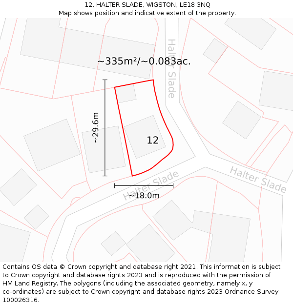 12, HALTER SLADE, WIGSTON, LE18 3NQ: Plot and title map