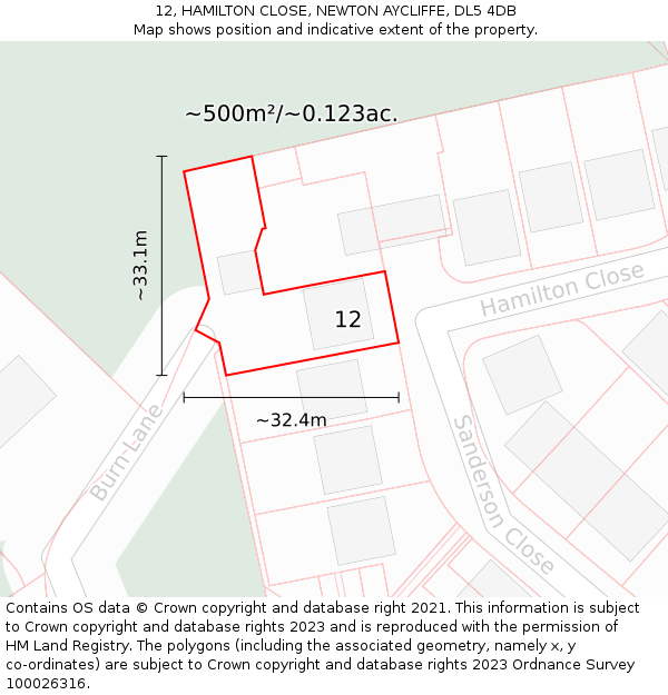 12, HAMILTON CLOSE, NEWTON AYCLIFFE, DL5 4DB: Plot and title map