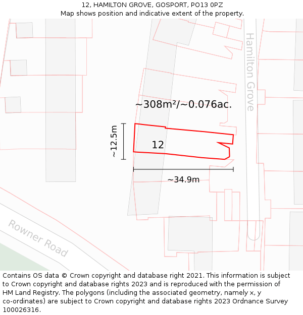 12, HAMILTON GROVE, GOSPORT, PO13 0PZ: Plot and title map