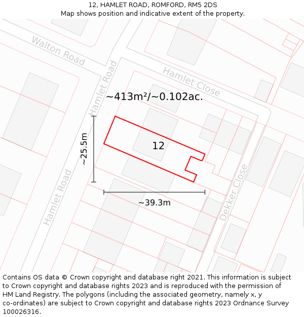 12, HAMLET ROAD, ROMFORD, RM5 2DS: Plot and title map