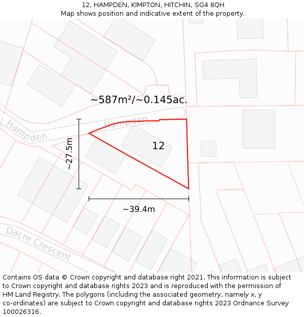 12, HAMPDEN, KIMPTON, HITCHIN, SG4 8QH: Plot and title map