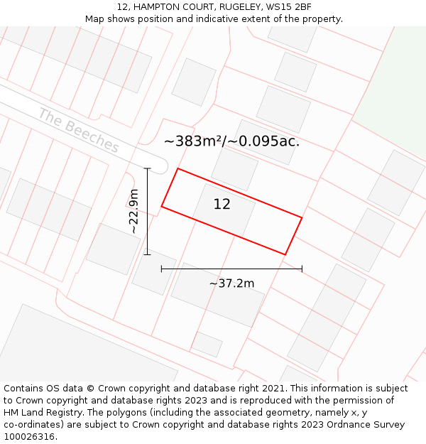 12, HAMPTON COURT, RUGELEY, WS15 2BF: Plot and title map