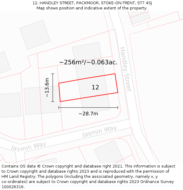 12, HANDLEY STREET, PACKMOOR, STOKE-ON-TRENT, ST7 4SJ: Plot and title map