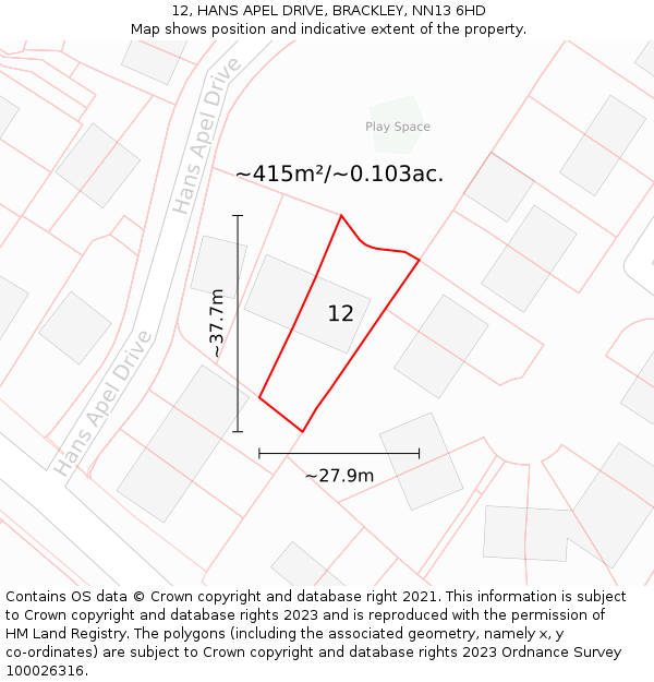 12, HANS APEL DRIVE, BRACKLEY, NN13 6HD: Plot and title map