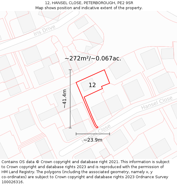 12, HANSEL CLOSE, PETERBOROUGH, PE2 9SR: Plot and title map