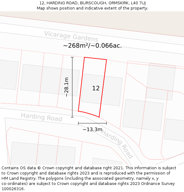 12, HARDING ROAD, BURSCOUGH, ORMSKIRK, L40 7UJ: Plot and title map