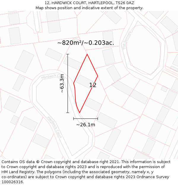 12, HARDWICK COURT, HARTLEPOOL, TS26 0AZ: Plot and title map